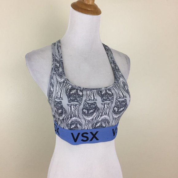 VICTORIAS SECRET SPORT The Player Standing Wolf Print Gray Blue Sports Bra - Picture 7 of 13